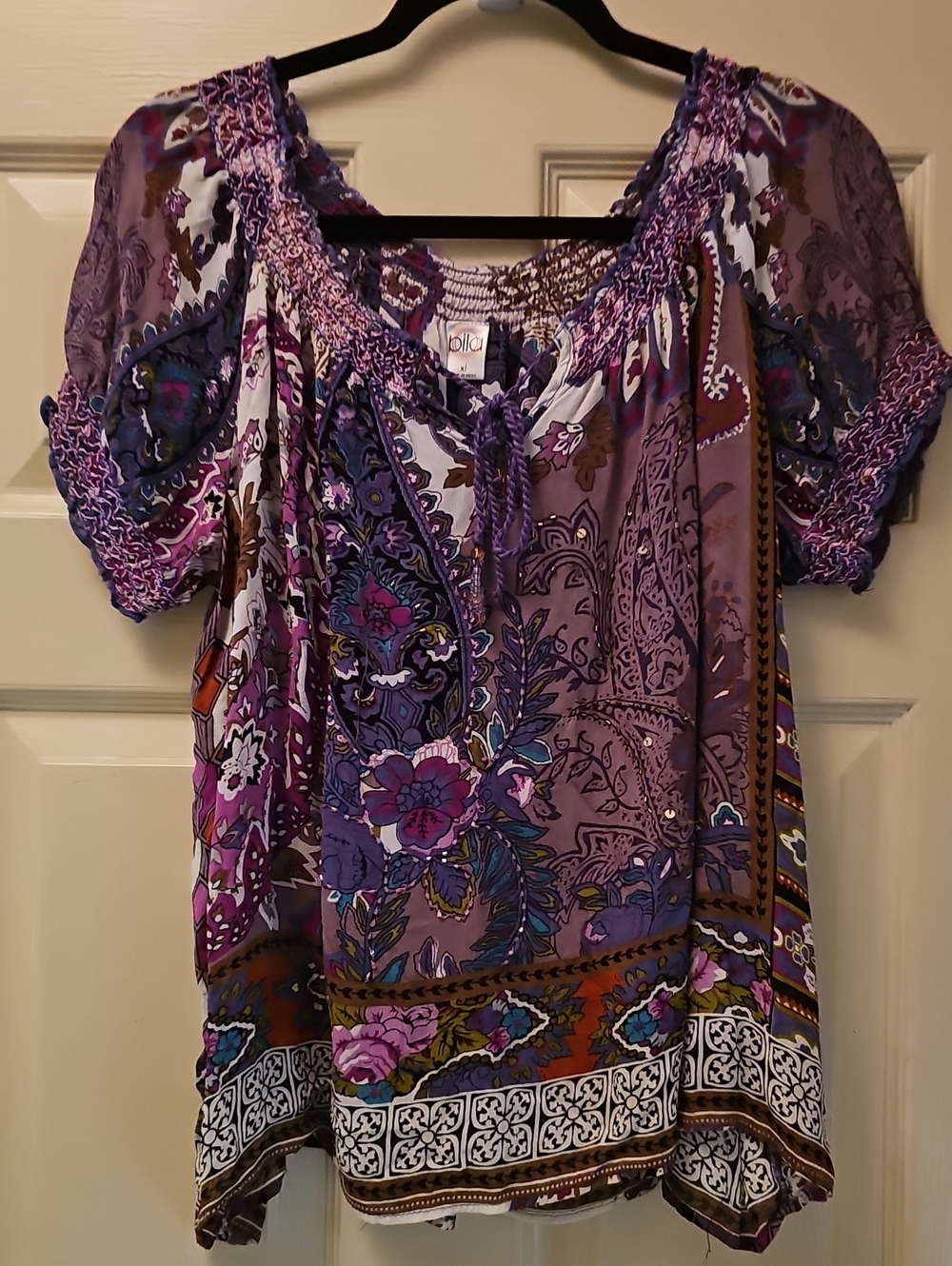 Bila Purple Floral Bohemian Peasant Tunic